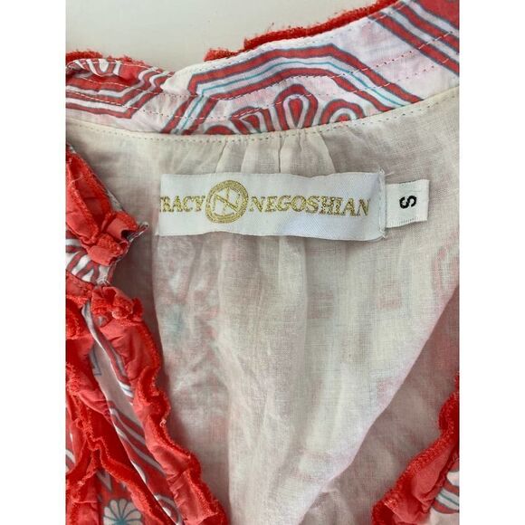 Tracy Negoshian Cotton Sheath Dress Swimsuit Cover Coral Print - Size Small - Picture 5 of 9